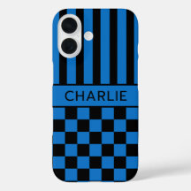 Zwart en Blauw Geruit Gestreept Gepersonaliseerd