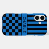 Zwart en Blauw Geruit Gestreept Gepersonaliseerd Case-Mate iPhone Case (Achterkant (horizontaal))