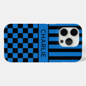 Zwart en Blauw Geruit Gestreept Gepersonaliseerd Case-Mate iPhone Case (Achterkant (horizontaal))