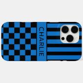 Zwart en Blauw Geruit Gestreept Gepersonaliseerd Case-Mate iPhone Case (Achterkant (horizontaal))