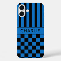 Zwart en Blauw Geruit Gestreept Gepersonaliseerd