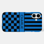 Zwart en Blauw Geruit Gestreept Gepersonaliseerd Case-Mate iPhone Case (Achterkant (horizontaal))