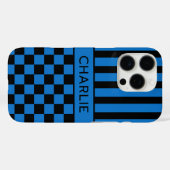 Zwart en Blauw Geruit Gestreept Gepersonaliseerd Case-Mate iPhone Case (Achterkant (horizontaal))