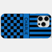 Zwart en Blauw Geruit Gestreept Gepersonaliseerd Case-Mate iPhone Case (Achterkant (horizontaal))
