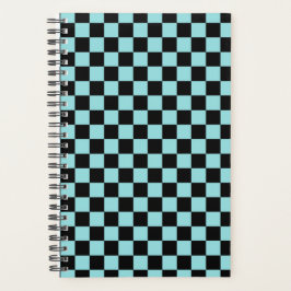 Zwart en Blauw Geruit Patroon Notitieboek Planner