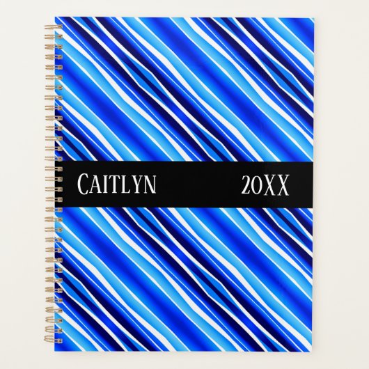 Zwart en blauw geschilderde strepen planner (Voorkant)