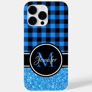 Zwart en blauw glinsterend Buffalo geruit monogram Case-Mate iPhone 14 Pro Max Hoesje
