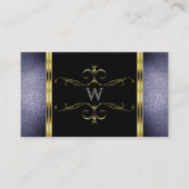 Zwart en blauw Glitter Gold Decor Border Monogram Visitekaartje (Voorkant)