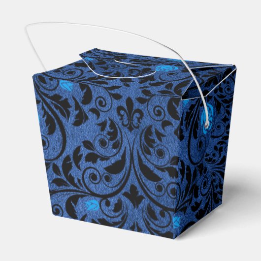 Zwart en Blauw Gotische Rozen Damask Bedankdoosjes (Achterkant)