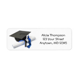 Zwart en blauw graduatiemap en Tassel-adres Etiket