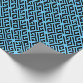 Zwart en blauw Grieks sleutelpatroon Cadeaupapier (Hoek)