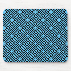 Zwart en blauw Grieks sleutelpatroon Muismat