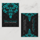 Zwart en blauw-groen bloemenkant visitekaartje (Voorkant / Achterkant)