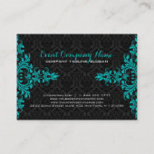 Zwart en blauw-groen bloemenkant visitekaartje (Achterkant)