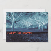 Zwart en blauw Halloween Party Enge Bossen Kaart (Voorkant)