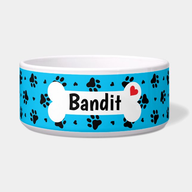 Zwart en blauw handschilderingspatroon voerbakje (Voorkant)