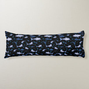 Zwart En Blauw Herhalend Motief Haaienpatroon Lichaamskussen