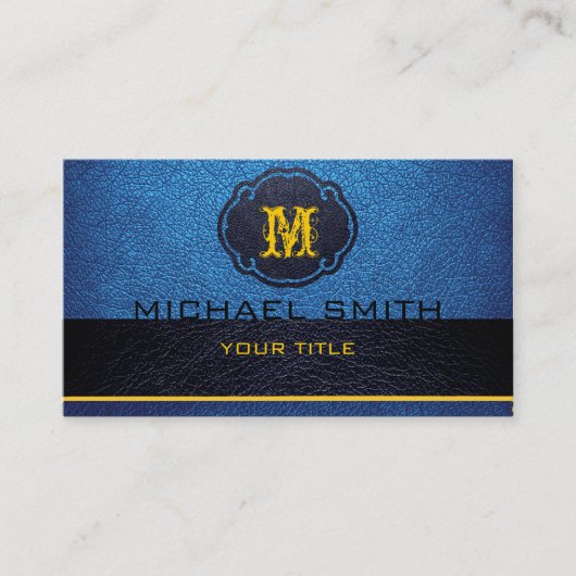 Zwart en Blauw Leer Visitekaartje (Voorkant)