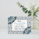 Zwart en blauw Mandala Weddenschap Opslaan Datum Aankondigingskaart (Staand voorkant)