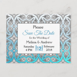 Zwart en blauw Mandala Weddenschap Opslaan Datum Aankondigingskaart