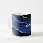 Zwart en blauw marmer koffiemok (Voorkant links)