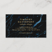 Zwart en Blauw Marmer met Faux Gold Tekst II Visitekaartje (Achterkant)