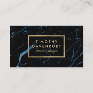 Zwart en Blauw Marmer met Faux Gold Text Designer Visitekaartje
