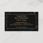 Zwart en Blauw Marmer met Faux Gold Text Designer Visitekaartje (Achterkant)