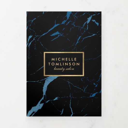 Zwart en blauw marmeren salon of productbrochure drieluik kaart (Cover)