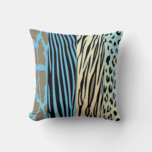Zwart en blauw, met Zebra strepe Pillow bedrukt Kussen (Voorkant)