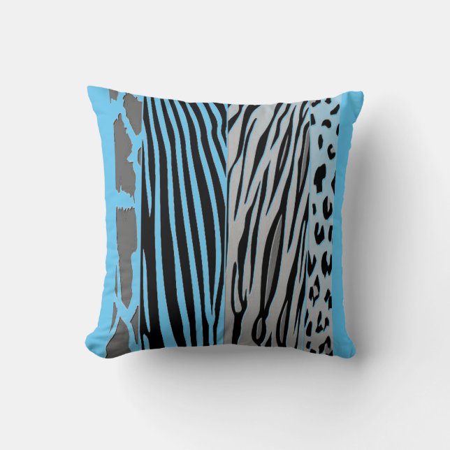 Zwart en blauw, met Zebra strepe Pillow bedrukt Kussen (Voorkant)