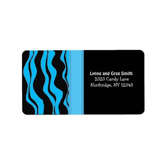 Zwart en blauw modern zebra patroon etiket (Voorkant)