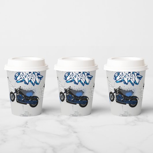 Zwart en blauw motorfiets grijs papieren bekers (Multi)