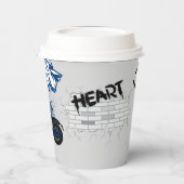 Zwart en blauw motorfiets grijs papieren bekers (Links)