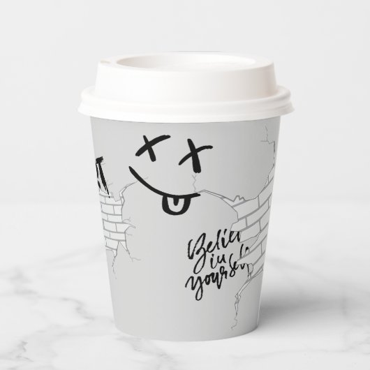 Zwart en blauw motorfiets grijs papieren bekers (Achterkant)