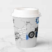Zwart en blauw motorfiets grijs papieren bekers (Rechts)