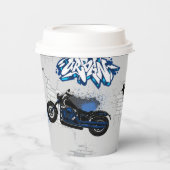 Zwart en blauw motorfiets grijs papieren bekers (Voorkant)