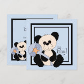 Zwart en blauw Panda Baby shower Kaart (Voorkant / Achterkant)