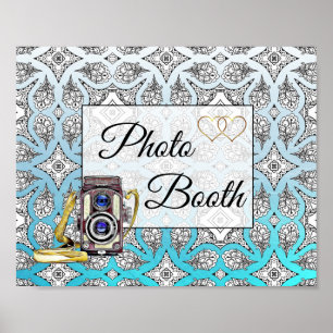 Zwart en Blauw Photo Booth Huwelijksbord Poster