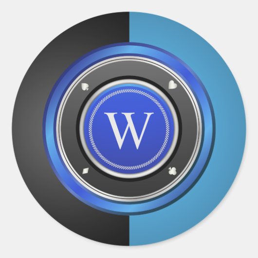 Zwart en Blauw Pookspaander met Douanemonogram Ronde Sticker (Voorkant)