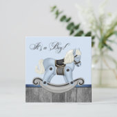 Zwart en Blauw Rocking Horse Baby shower Kaart (Staand voorkant)