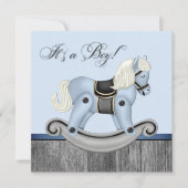 Zwart en Blauw Rocking Horse Baby shower Kaart (Voorkant)