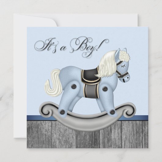 Zwart en Blauw Rocking Horse Baby shower Kaart (Voorkant)