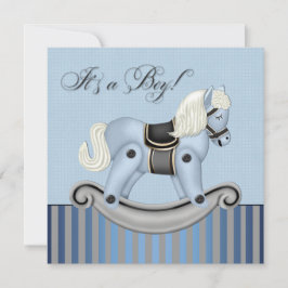 Zwart en Blauw Rocking Horse Baby shower Kaart