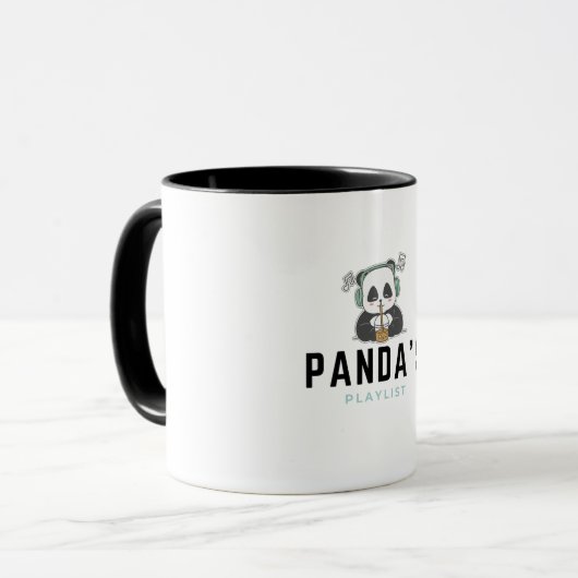 Zwart en Blauw Schattige Panda's Playlist Mok (Voorkant links)