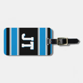 Zwart en blauw sportStripes gepersonaliseerd Bagagelabel (Voorkant horizontaal)