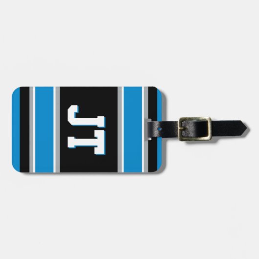 Zwart en blauw sportStripes gepersonaliseerd Bagagelabel (Voorkant horizontaal)