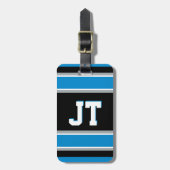 Zwart en blauw sportStripes gepersonaliseerd Bagagelabel (Voorkant verticaal)