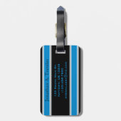 Zwart en blauw sportStripes gepersonaliseerd Bagagelabel (Achterkant verticaal)