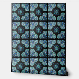 Zwart en blauw tegel patroon vinyl behang